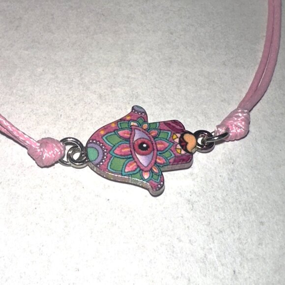 🌸 Pink Adjustable Hamsa Hand Bracelet – Boho Protective Charm - Picture 3 of 4